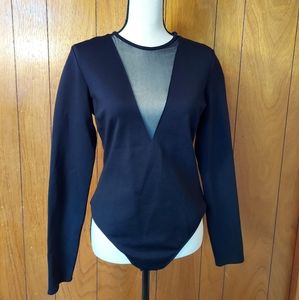 BEBE Black Bodysuit With V-Mesh Insert